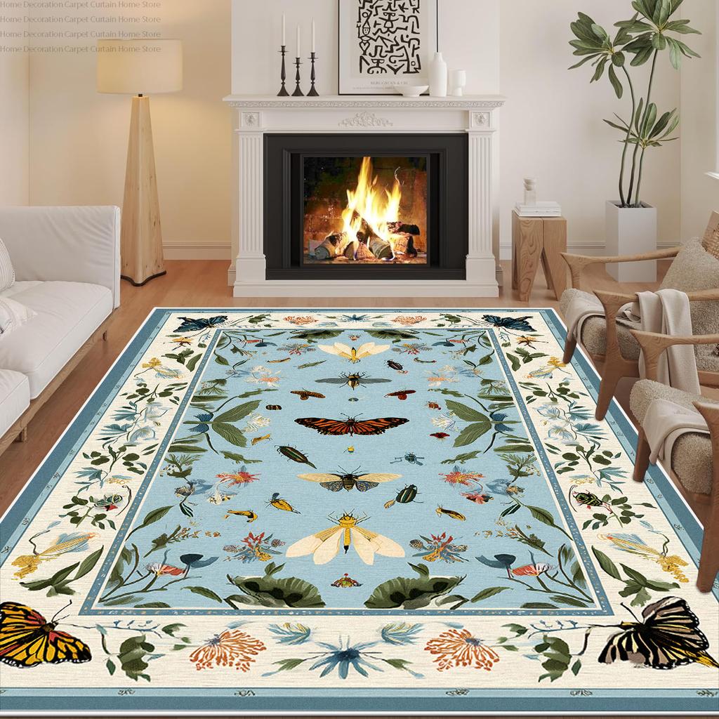 Botanisch Vlinder Bloemenkleed voor Woonkamer Groot Tapijt Decoratie Slaapkamer Nachtkastje Antislip Pluizig Wasbaar Terras Vloermatten