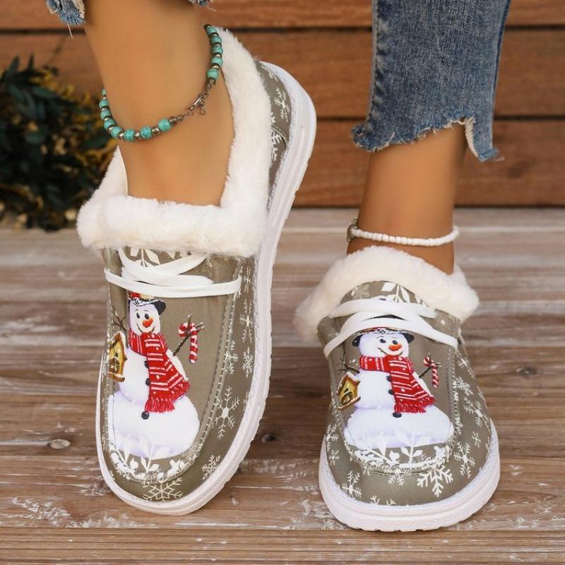 Fashion Flats Shoes Women Plus Size 36-43 Winter Christmas Warm Loafers Lace Up Non-slip Cotton Shoes Ankle Boots Zapatos De Mujer