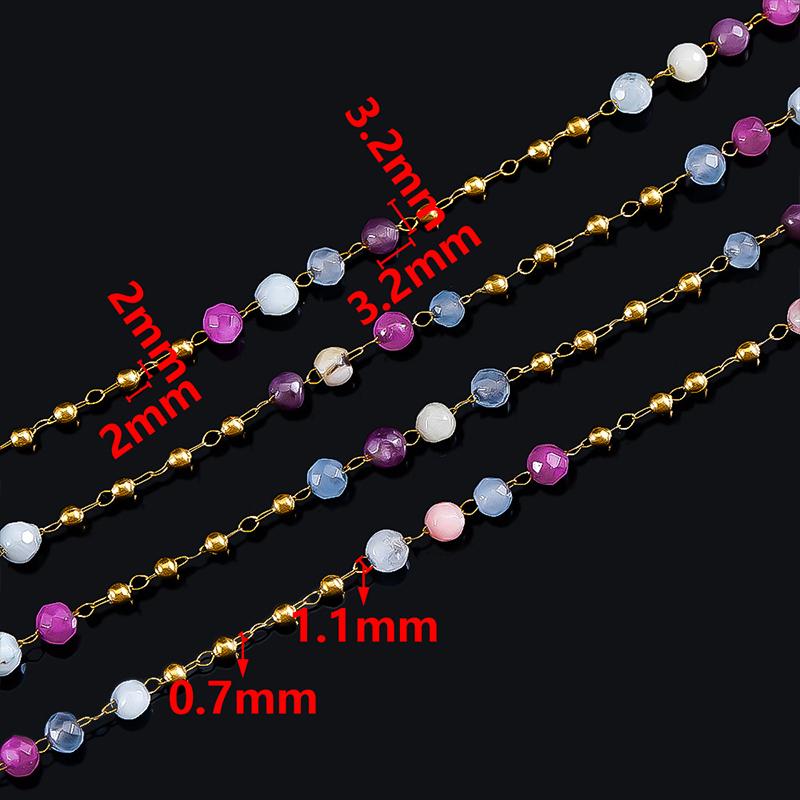 1m Stainless Steel Mixed Color Natural Stone Chain DIY Curtain Tassel Decor 3.2mm Crystal Beads Strap Wedding Party Decoration
