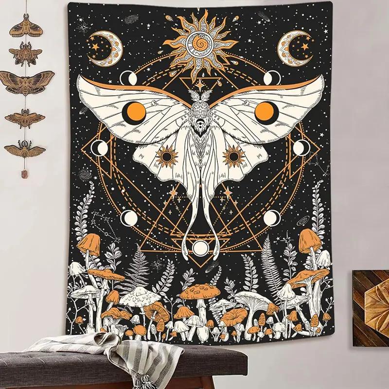 Mushroom Tapestry, Psychedelic Sun, Moon, And Star Wall Hanging, Standalone Bohemian Decor, Perfect For Teen Rooms 100X70CM