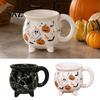 Originelle Dreibein-Tasse Keramik Hexenkessel Kaffee mit Beinen für Halloween, Gotischer Wasserbecher Halloween-Party Geschirr Henkel, Getränke