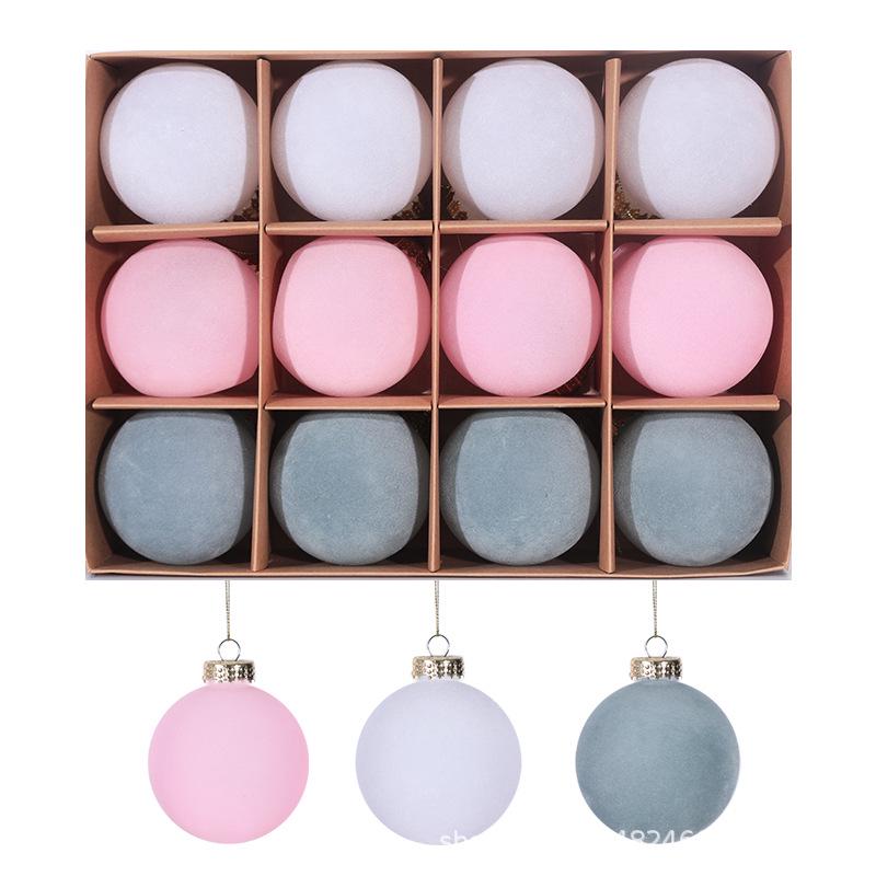 Velvet Christmas Flocked Ball Ornaments, 8cm, Set of 12 – Tree Decorations