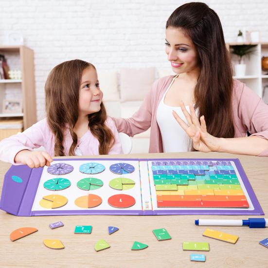 Magnetic Fraction Tiles Circles Book with Pen Percentage Decimal Fraction Learning Math Manipulatives Elementary Students Teaching Aid Educational