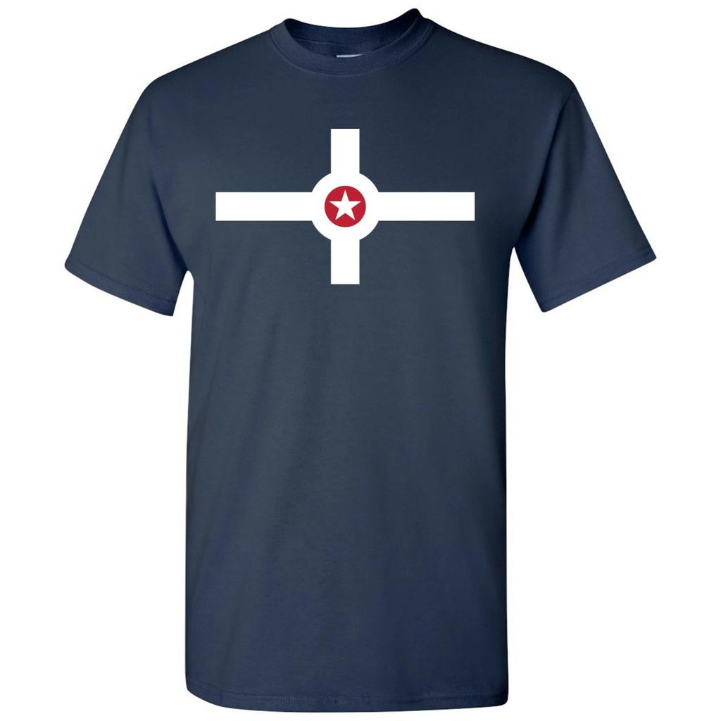 Indianapolis US City Flag Basic Cotton T-Shirt - Navy