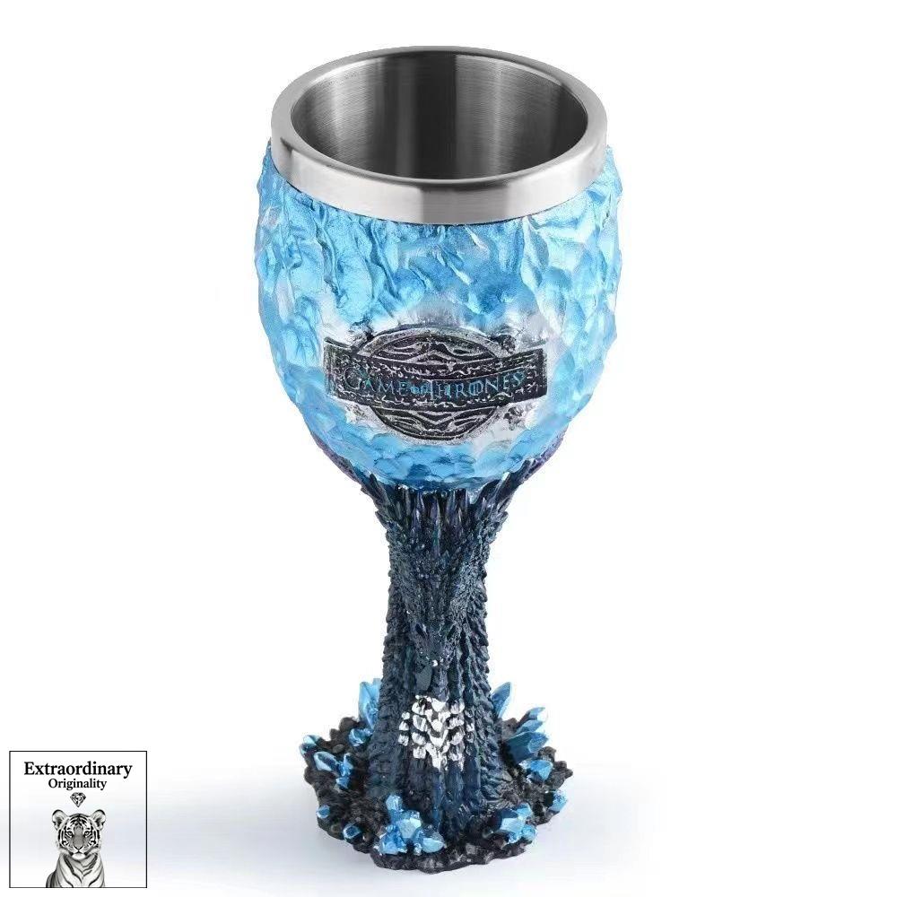 Wine Glass Gothic Style Creative Stainless Steel Blue Resin Goblet Bar Water Glass