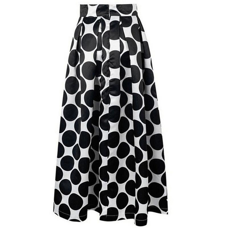 Women Polka Dot Print Casual Party Vintage Rockabilly High Waist Skirt Long Maxi Dress