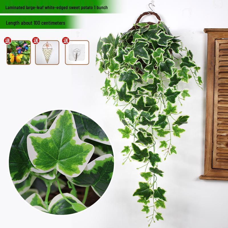 Artificial Pothos & Spider Plant Rattan Vine Wall Hanging for Indoor/Outdoor Decor