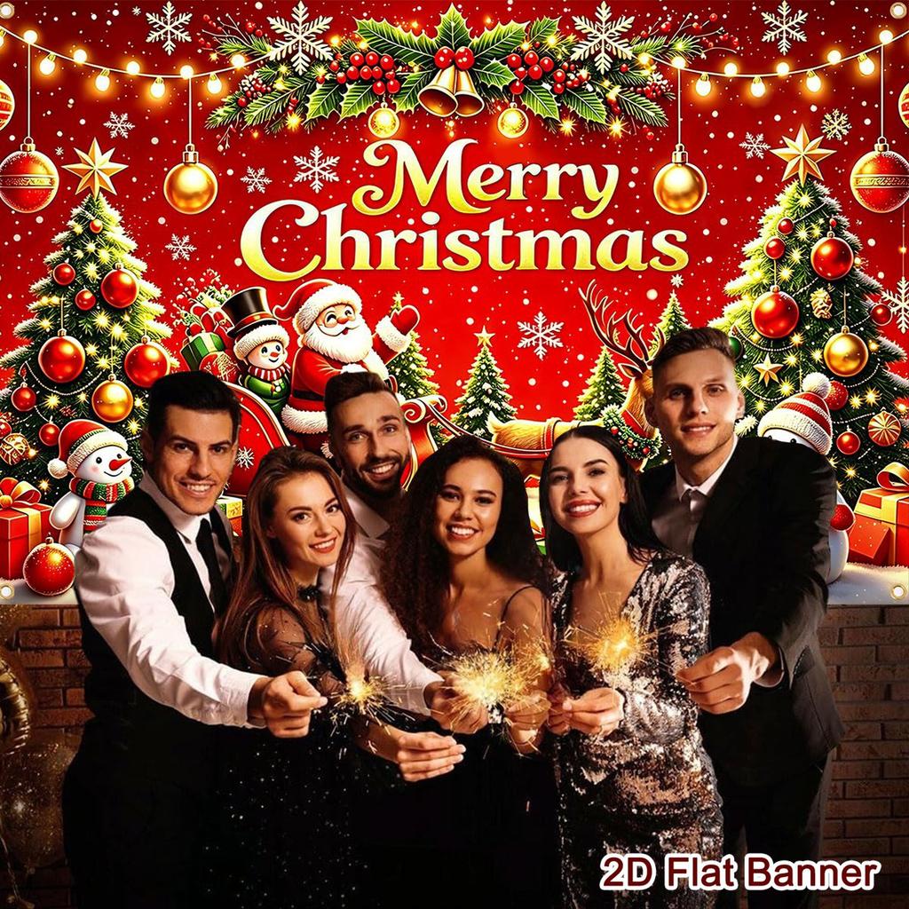 Christmas Polyester Backdrop 150*100cm Santa EIK Print Party Banner for Home & Outdoor Holiday Decor, Christmas Decorati