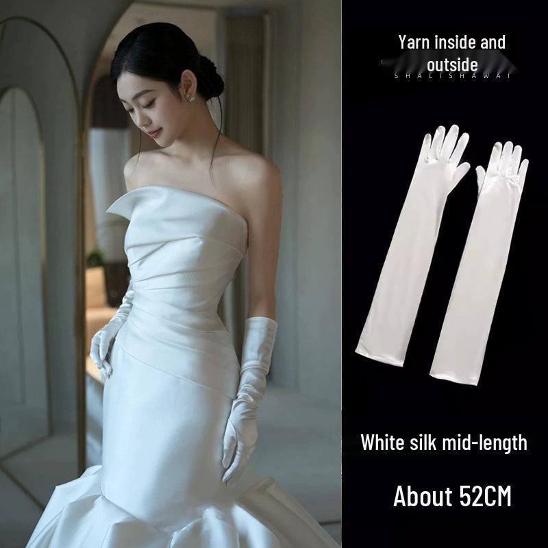 White Satin Extra Long Over-Elbow Bridal Gloves
