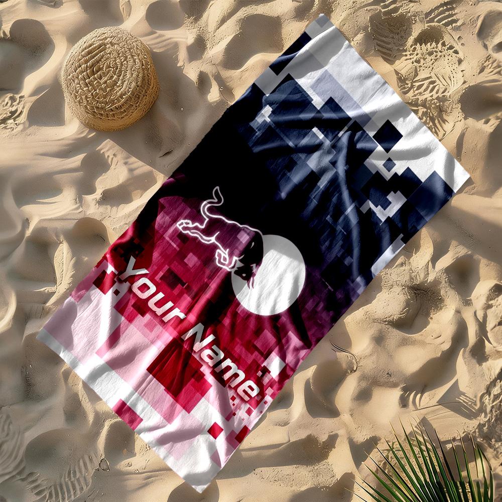 Bull Logo Customized Name Beach Towel Soft Durable Quick-Dry Suitable for Sports Travel Swimming Yoga Bathroom Beach And Pool