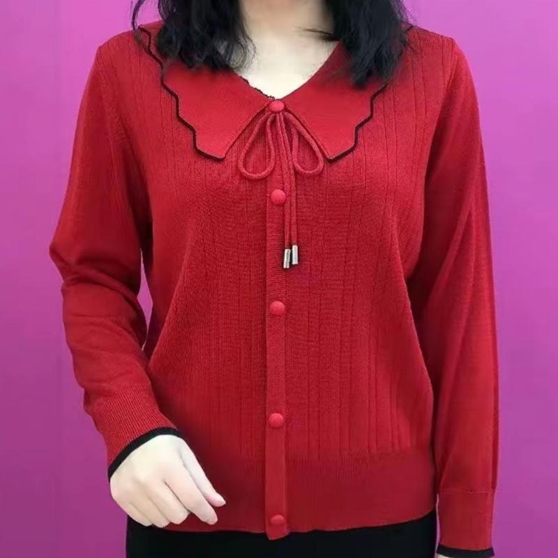 

Autumn and Winter Knitwear for Middle-aged Mom Long Sleeved Sweater Loose Casual Top 3XL червоний