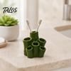 Modern Vanity Accessory Toothbrush Holder, Green Bamboo Shape, 6 Slot Storage Tongue Scraper Rack Organizer, for Bathroom Countertop Razors And Makeup