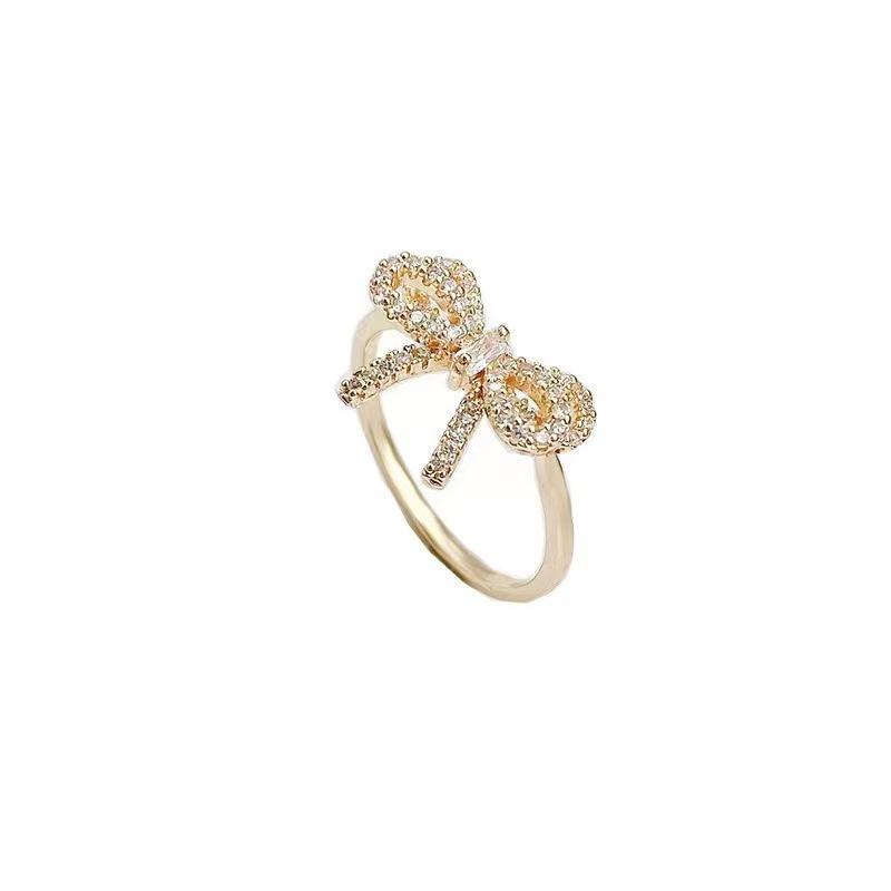 Delicate Full Diamond Bow Ring Women'S Niche Design Trendy Open Index Finger Fashion Personalized Ring