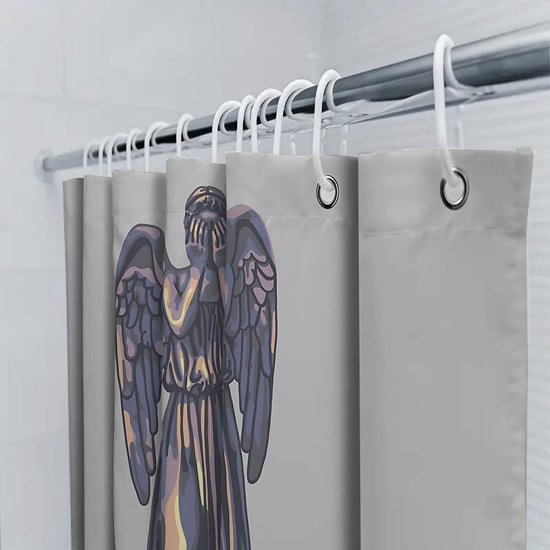 Gothic Angel Shower Curtain Dark Victorian Home Decor Vintage Halloween Bathroom Set Spooky Ethereal Wall Art