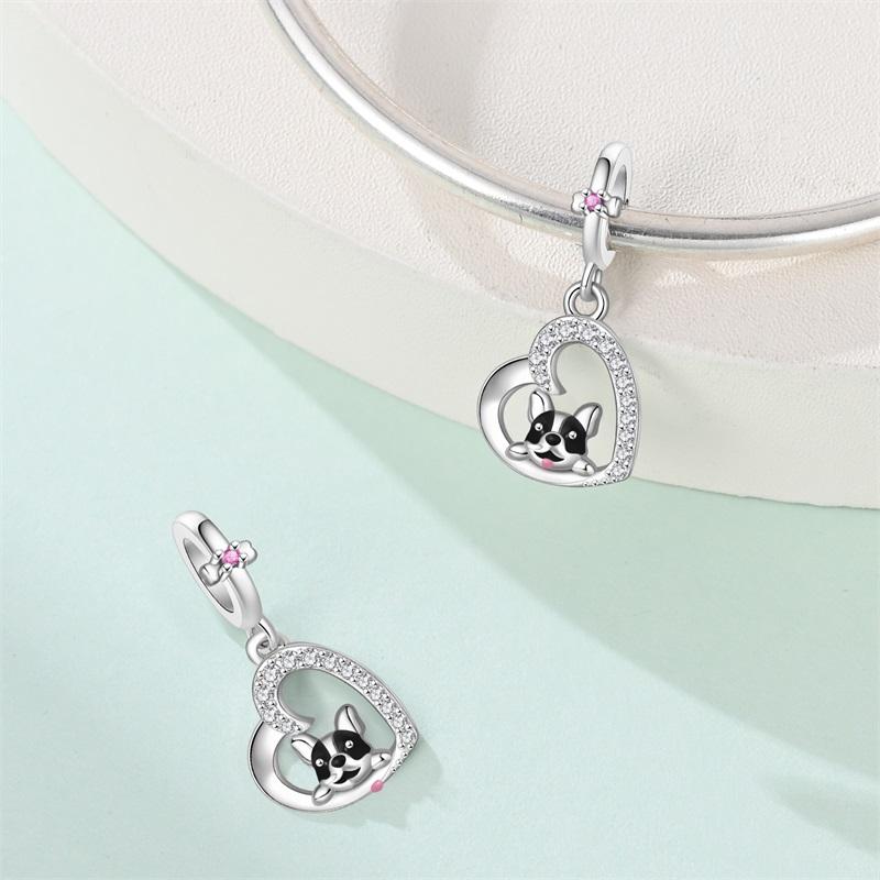 100%Stering Copper Cute Pet Charms Beads Dog Cat Moon Pendant Fit Original 3Mm Bracelet Diy For Women Jewelry