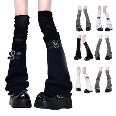 Aesthetnic Thigh High Long Socks with Buckled Belt Chain Harajuku Punk Over Knee Leg Warmers Flared Stockings for Women