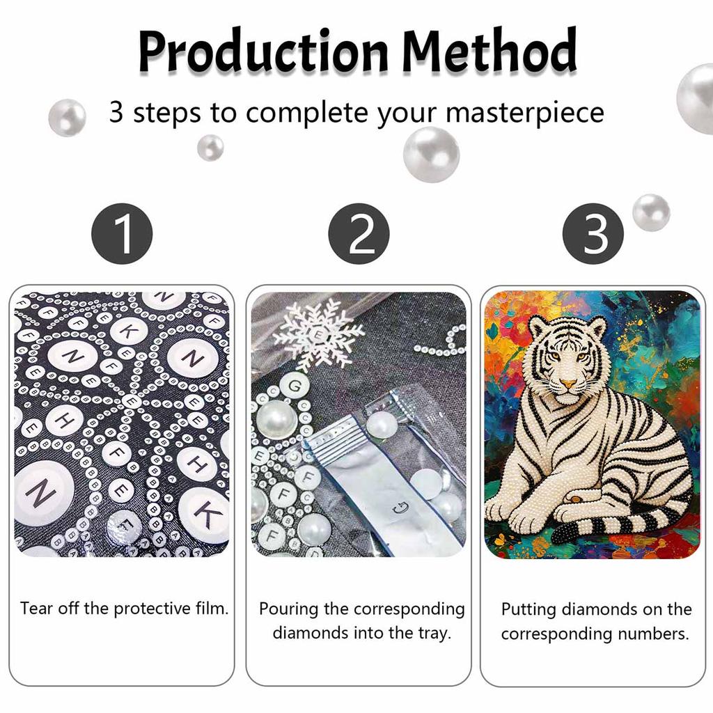 Shiny Pearl White Tiger DIY Painting Creative Bead Art Craft Household Wall Decoration Nice Present For Art Hobbyists Home Decor Wall Artwork Supplies