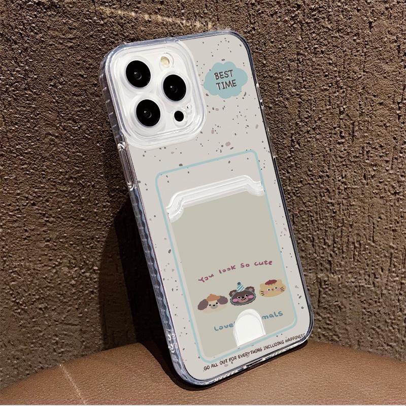 Card Slot Holder Silicone Wallet Pocket Case For Xiaomi Redmi Note 13 14 Reno 12F 13F iPhone 16 17 Samsung S23 S24 S25 Ultra Cover Clear Phone Bumper