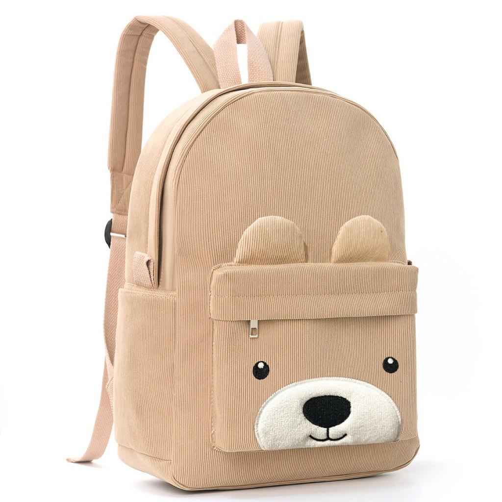 Corduroy Children's Backpack Elementary School Bag Fashi Casual Bear Backpack Large Capacity Backpack
