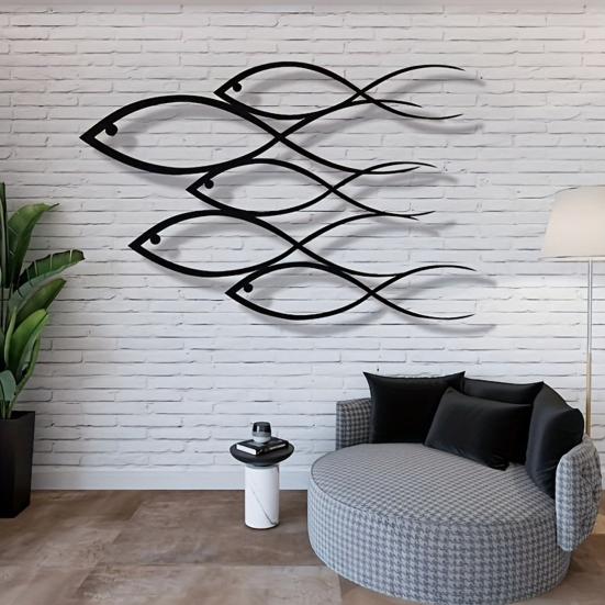 

Metal Wall Decor Line Art Shoal of Fish Decoration Minimalist Wall Art