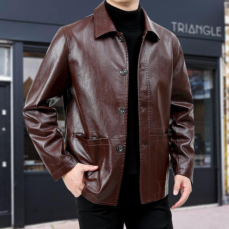 New Autumn and Winter Lapel Casual Youth Men's Single Breasted Leather Jacket New PU Leather Jacket for Men