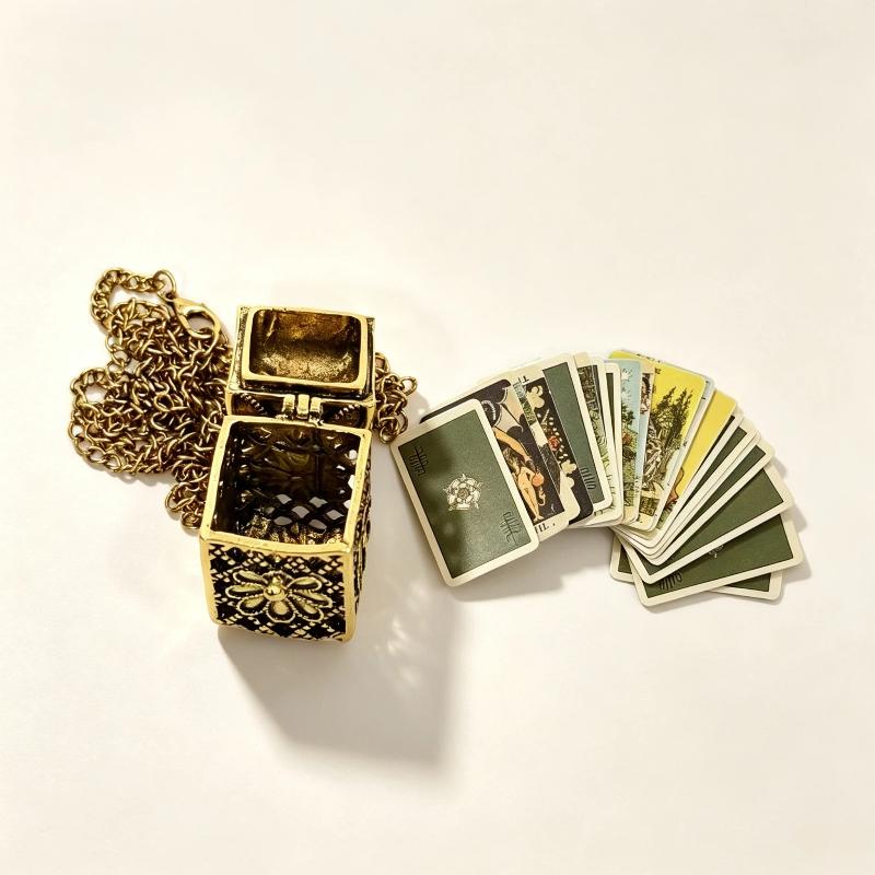 Tiny  Card Locket Necklace Creative Cage Pendant 22 Pcs Mini Divination Cards for Cosplay Costume Accessory Gift
