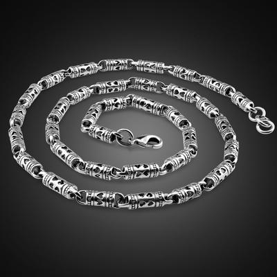 Vintage Hollow Round Tube Necklace 4.5Mm White Copper Electroplated Thick Rhodium Gold Men'S Silver Plated Thai Jewelry