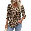 Women's Clothing, Spring, Loose, Casual, Printed, Seven Quarter Sleeves, Round Neck, T-shirt, Top