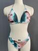 Women's Swimsuit Long Sleeve Tie Dye Three Piece Sexy Halter Neck Bikini Split Suit Beach Wear