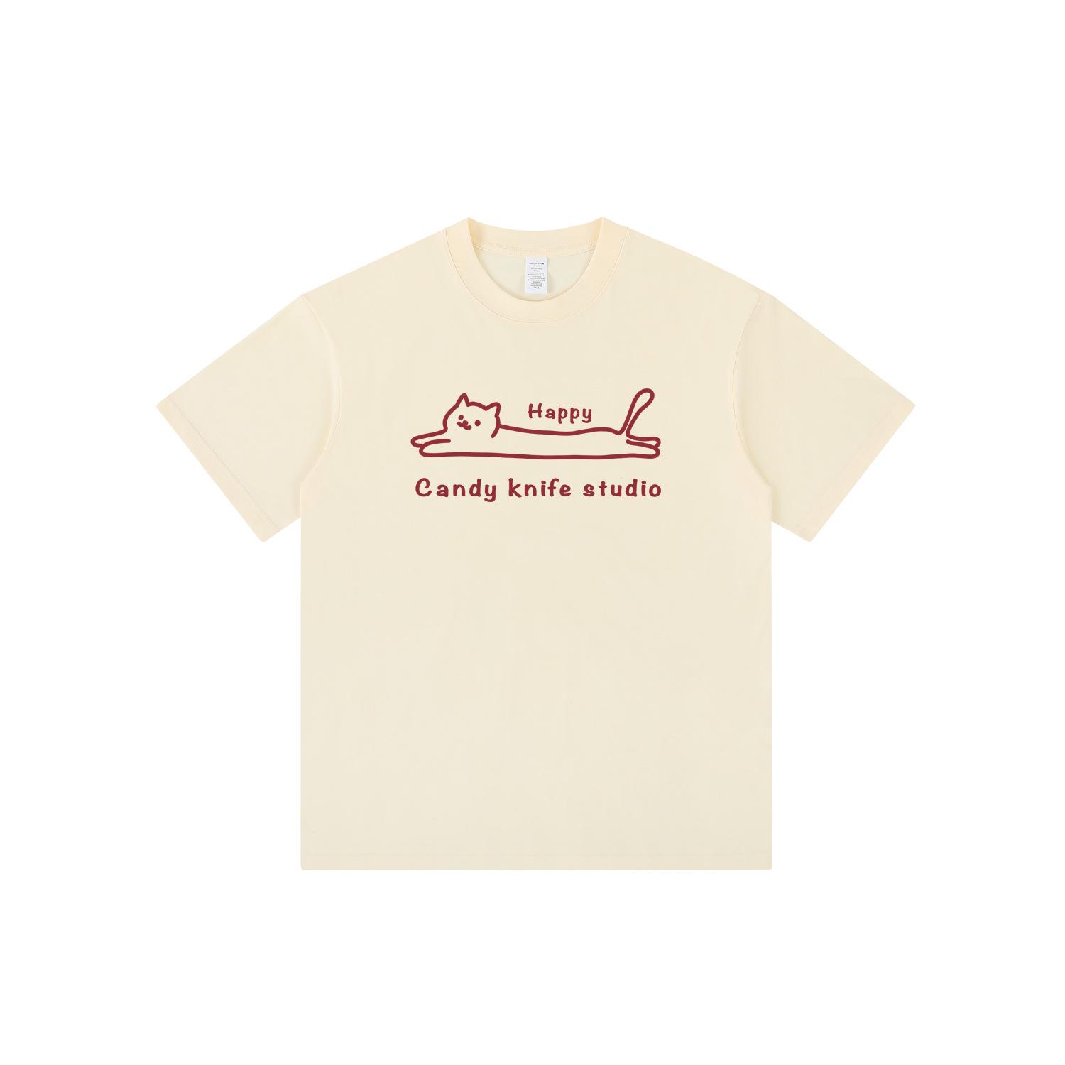 

Трендовая летняя футболка с мультяшным принтом кошки, свободного кроя, с круглым вырезом XL