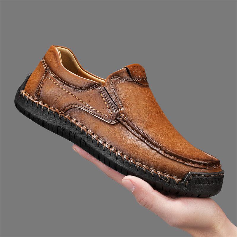 Plus Size Men's Casual Spring Leather Low-Top Shoes, Trendy Hand-Stitched and Breathable, Sizes 47-48