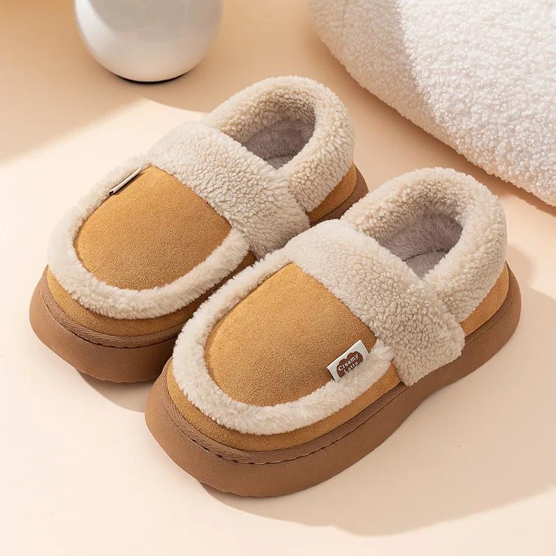 Fashion Women Plush Warm Home Platform Slippers Winter New Soft Comfortable House Floor Cotton Shoes Girls Indoor  Wedge Fluffy Slippers