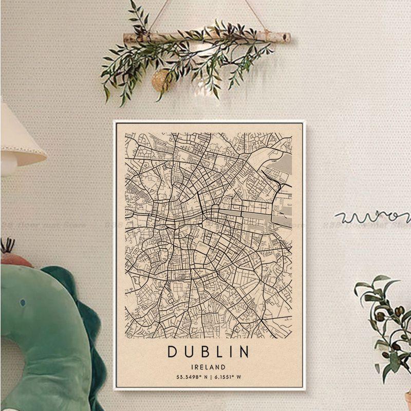 Dublin Paris London New York Benutzerdefinierte Stadtkarte Klassische Filmposter Kraftpapieraufkleber Heimbar Café Zimmer Wanddeko