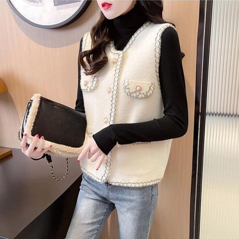 Women's Imitation Mink Vest Spring Autumn Plush Knitted Cardigan Vest Knitted Sleeveless Waistcoats