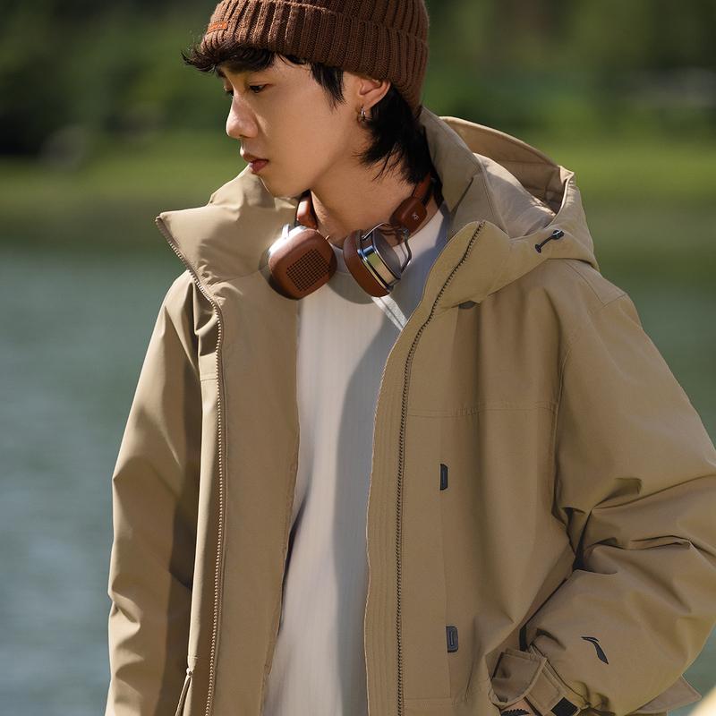 Li Ning CF Su Red Velvet Hot Pot Waterproof Hooded Windproof Moisture-Wicking Down Jacket Men Jacket Cocoa-Brown AYMU207-5