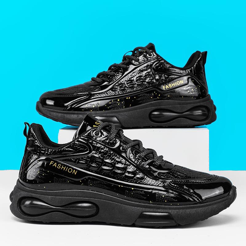 Мужская обувь осень новая высококачественная с узором крокодила повседневные амортизирующие кроссовки на воздушной подушке спортивная трендовая обувь черного цвета 39 чёрный 1980₽
