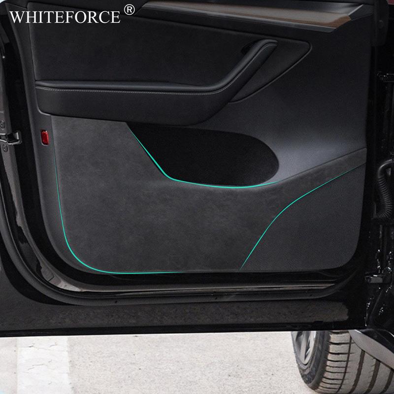 For Tesla Model 3/Y -2025 Door Anti-Kick Suede Mats Front Rear Door Panel Stickers Fur Leather Anti-friction Mat Full Fit