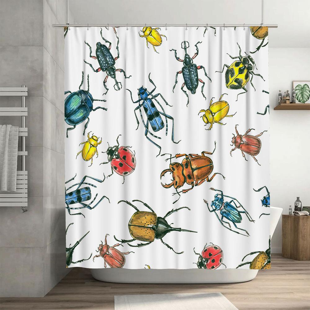 Bug Art Shower Curtain Rustic Insect Print Waterproof Fabric Bathroom Decorative Hanging Shower Panel Curtains With Rings Set Ho