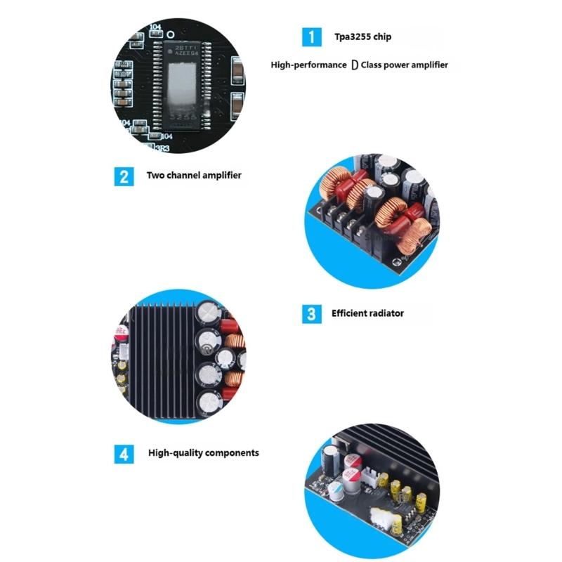 TPA3255 Double Channel Digital Power Amplifier Board 315W+315W 19V-50V Power Stereo Module for Car Vehicle Computer