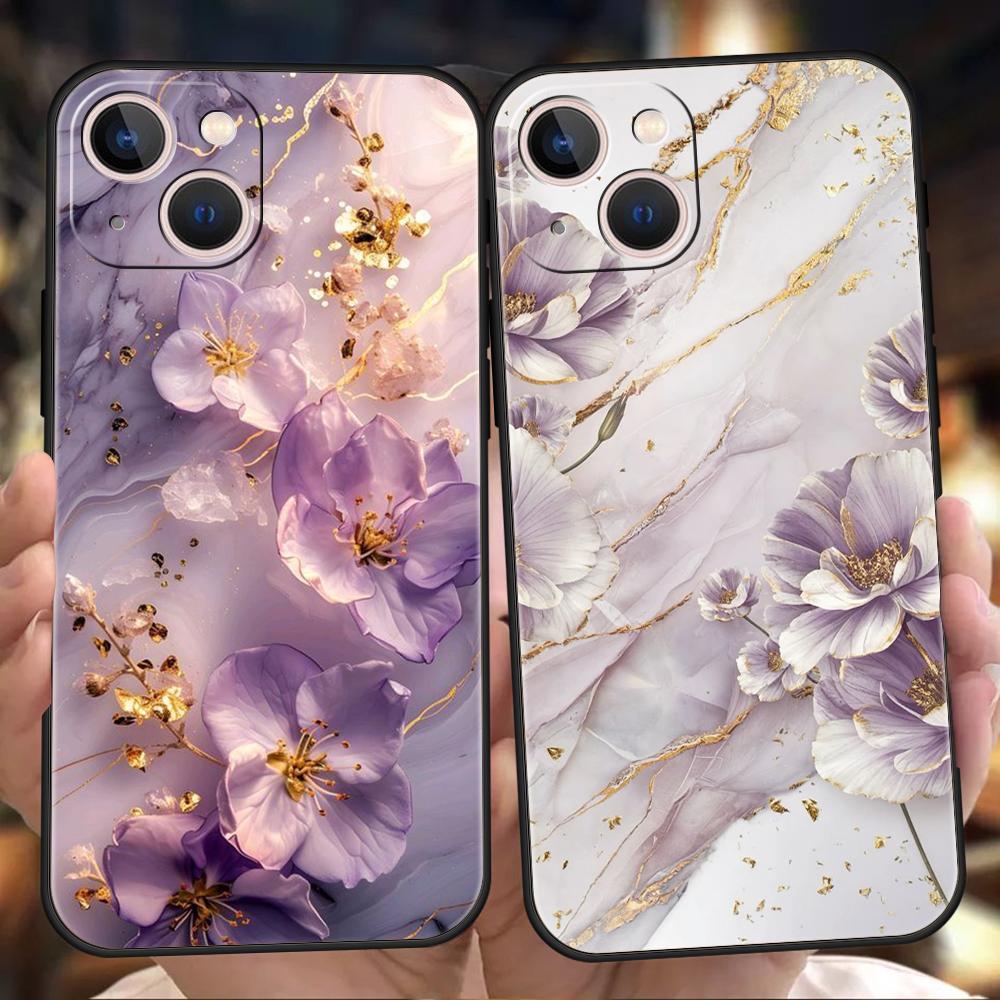 Luxury TPU Soft Phone Case For iPhone 17 Air 16E 16 11 15 14 Pro MAX 12 13 7 8 Plus X XR XS SE 2022 Cover Flower Marble