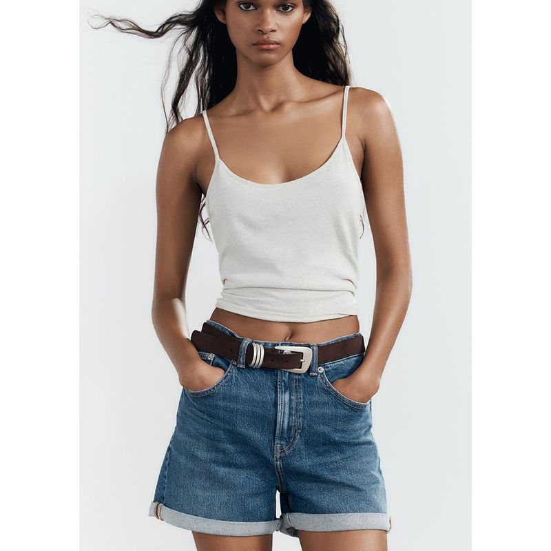 Summer Women's Strap Trim Hemming Trousers High Waist Loose Comfortable Edition Type Denim Shorts 8197107