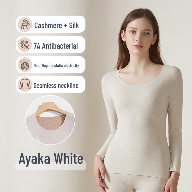 

Жіночий термокомплект з кашеміру, шовку та вельвету: Круглий виріз горловини, Безшовний, Зігріваючий для осені/зими L