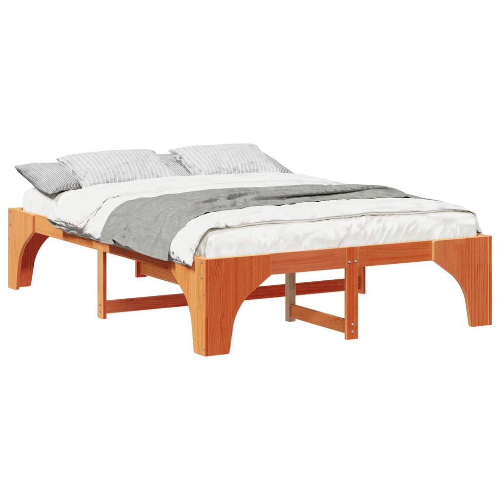 Brown Bed Frame 140 x 200 cm Solid Pine Wood