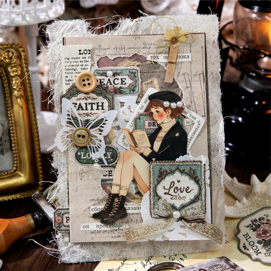 20 Sheets Vintage Fabric Theme Sticker Pack For DIY Scrapbooking Guitar Phone Case Notebook Decoration Craft Supplies