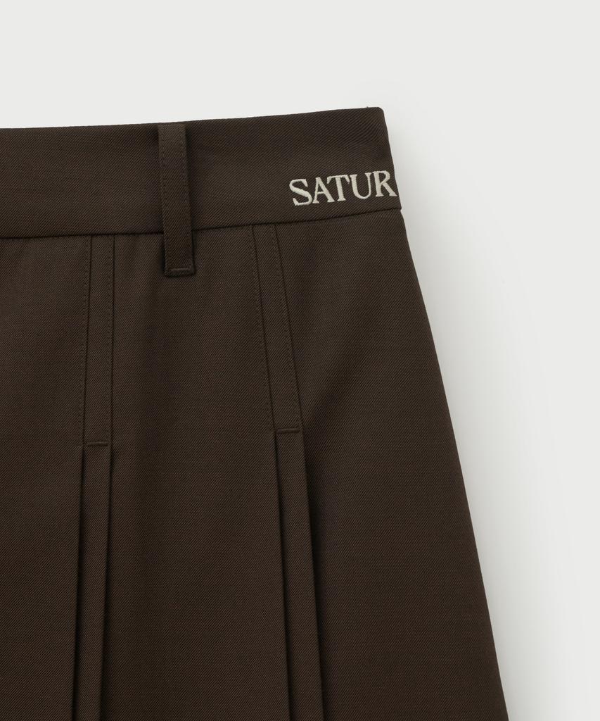 Seteo (W) Button Pleated Midi Skirt Brown