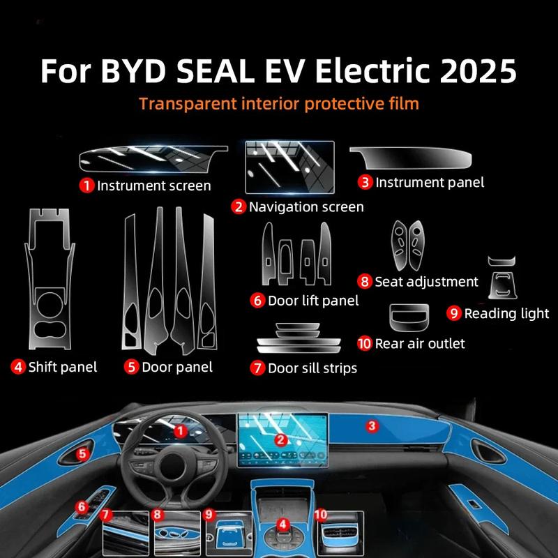 Car Interior TPU Protector Anti-scratch Film For BYD Seal EV Electric Auto Protective Transparent Anti-tear Stickers Accessories