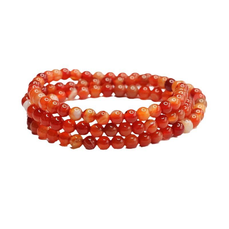 Juan Yu Red Banded Agate 108 Beads Necklace & Striped Chalcedony Multi-Turn Bracelet