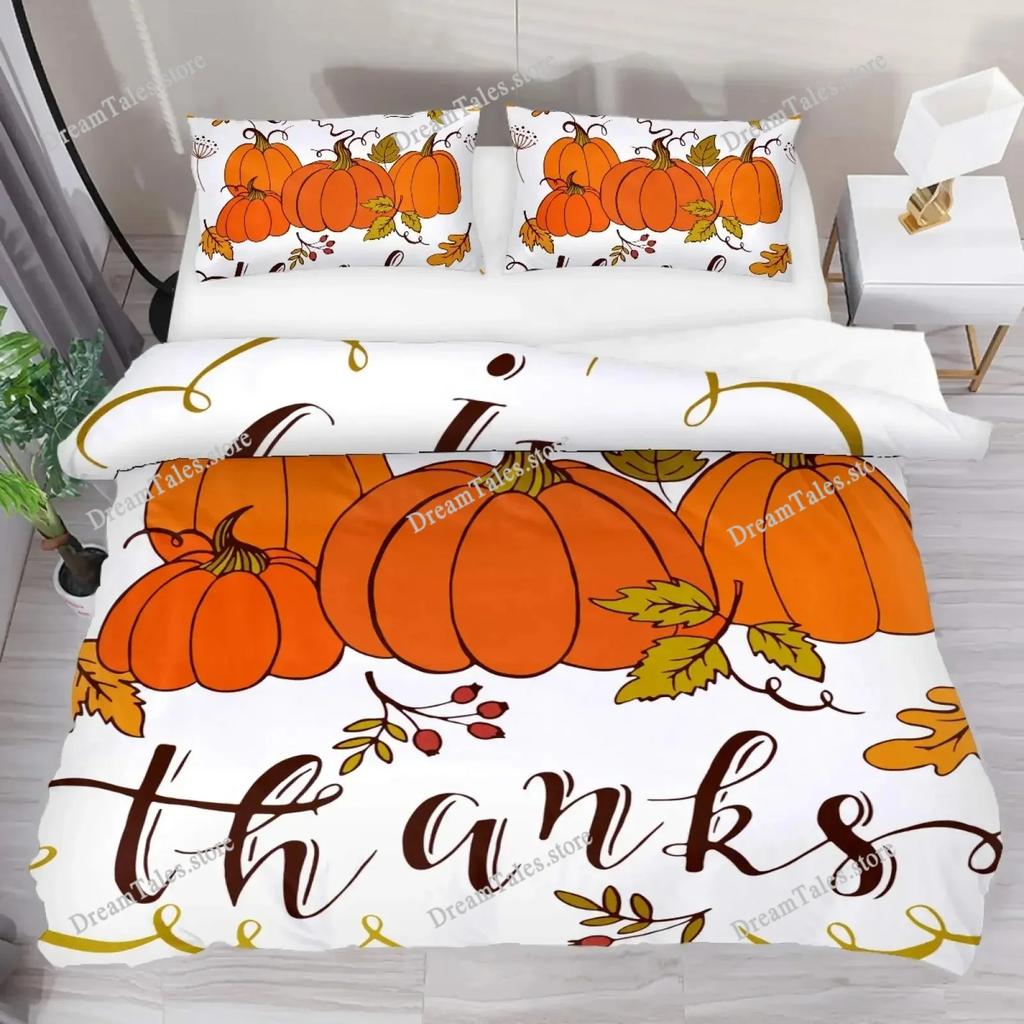 Herbst Kürbis Truck King Queen Bettbezug Happy Fall Thanksgiving Bettwäscheset Kinder Festival Geschenke Polyester Steppdecke