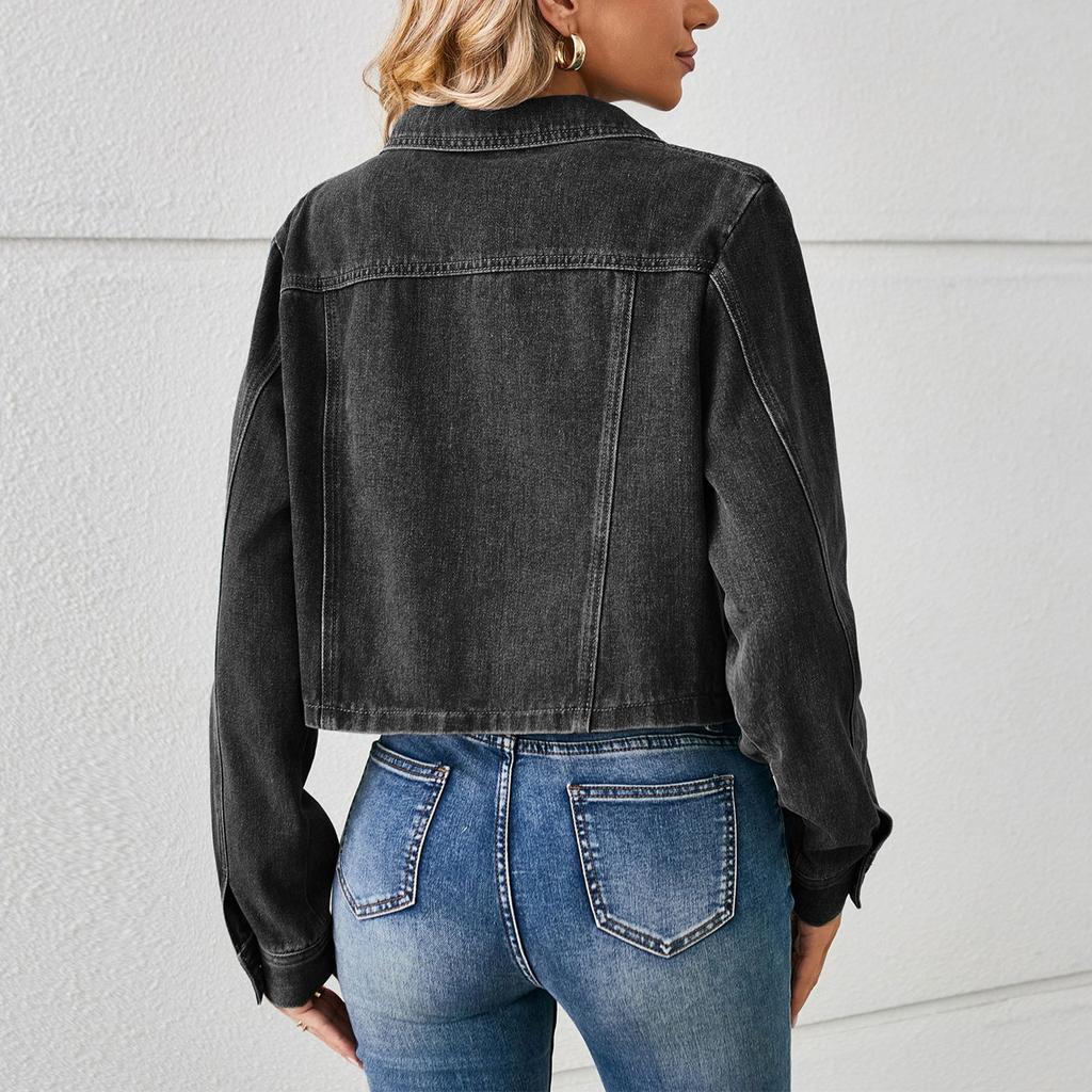 Moda damska Luźna, sprana, krótka kurtka dżinsowa Kurtka Kurtka Top z długim rękawem dla kobiet