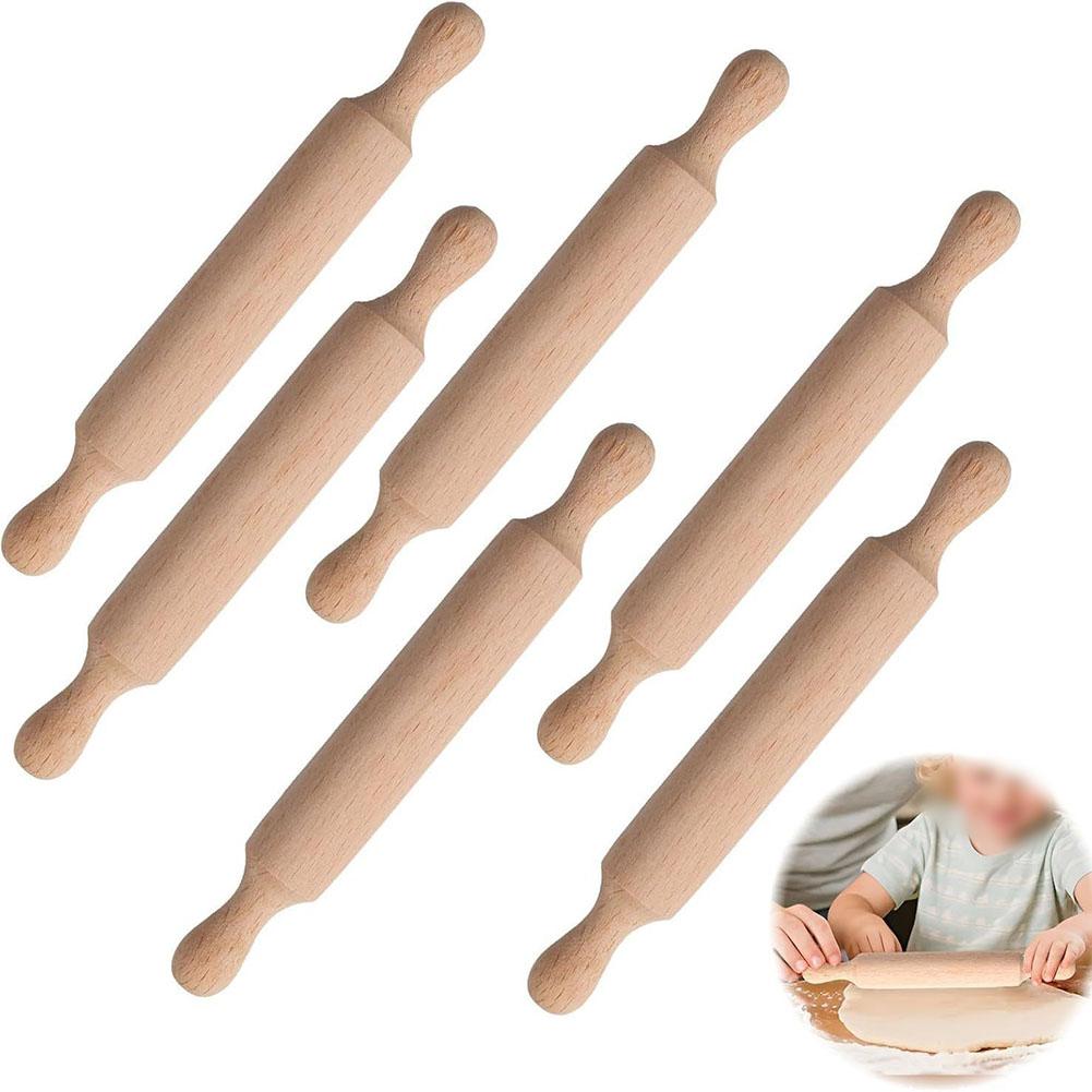 6pcs Natural Wood For Mini Rolling Pins 14x2cm for Baking and Craft Fun
